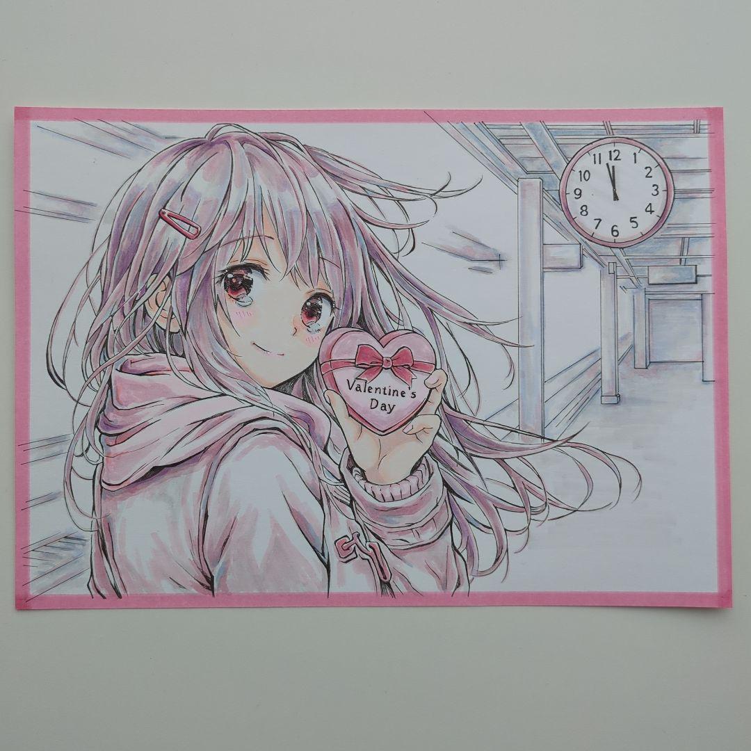 オリジナル 手描きイラスト アナログイラスト 原画 A5 バレンタイン