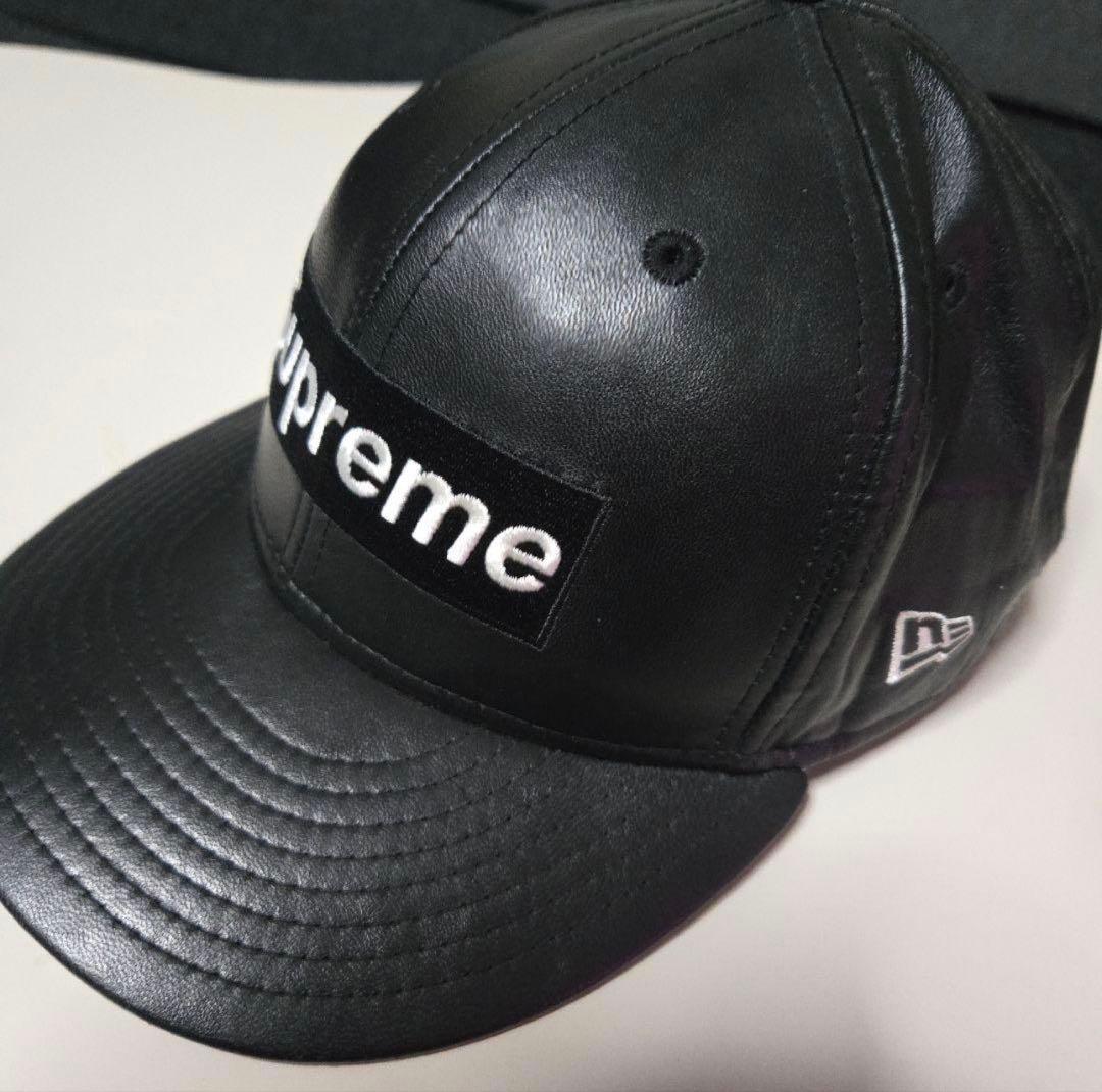 Supreme ブラックレザー キャップ 59FIFTY - メルカリ
