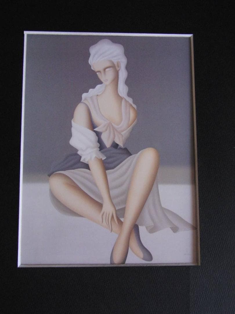 東郷青児、【郷愁】、希少な額装用画集より、状態良好、新品額装付