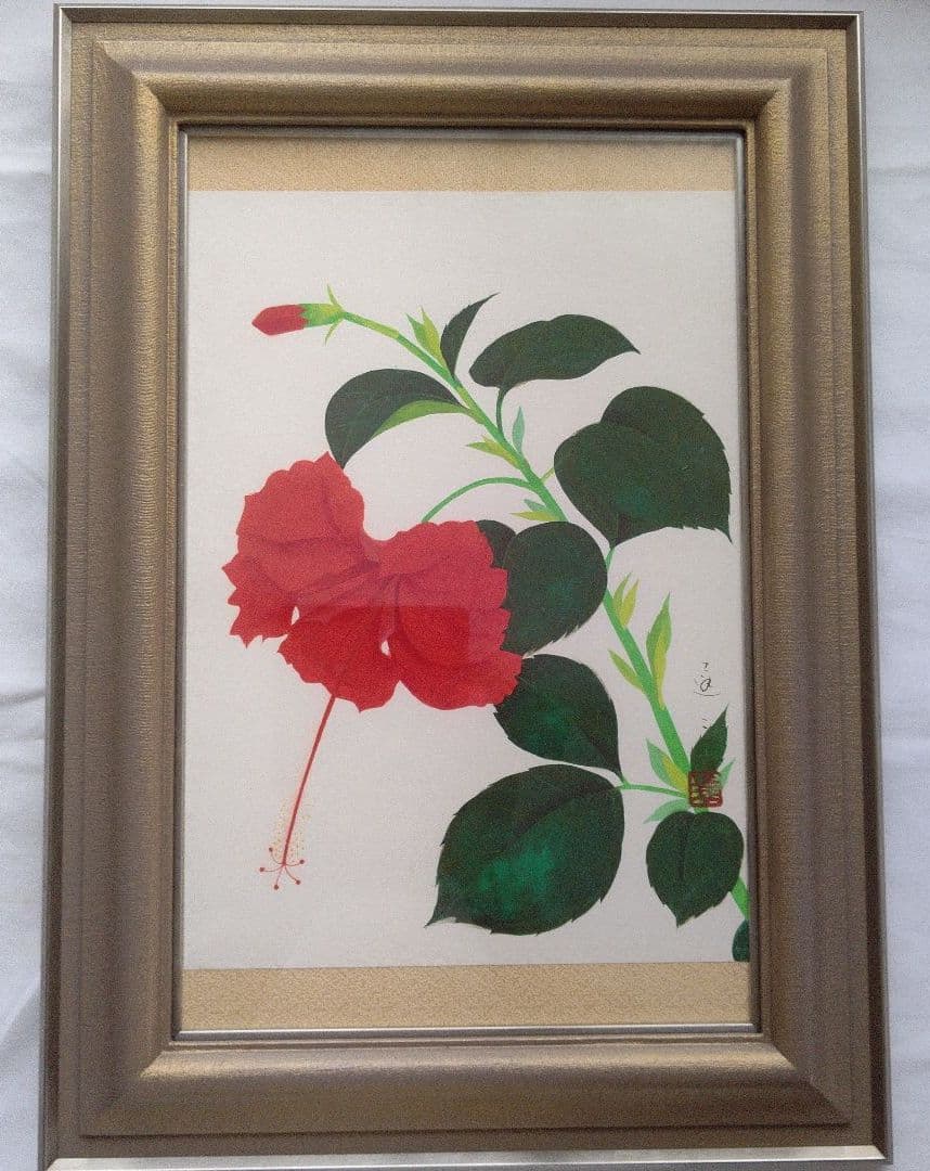 ハイビスカス  院展 清水達三先生  真作です  日本画