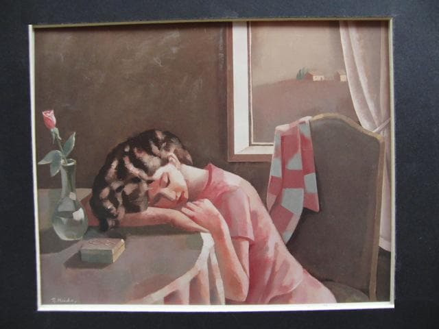 前田利晶、【夢みる女】、希少な画集画、新品高級額 額装付、状態良好