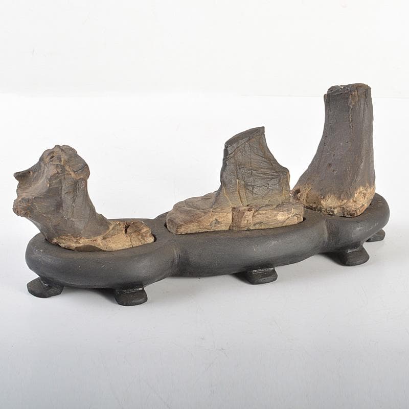 天然石　鑑賞石　木化石　置物　重さ約580g　唐木台付　C　6066