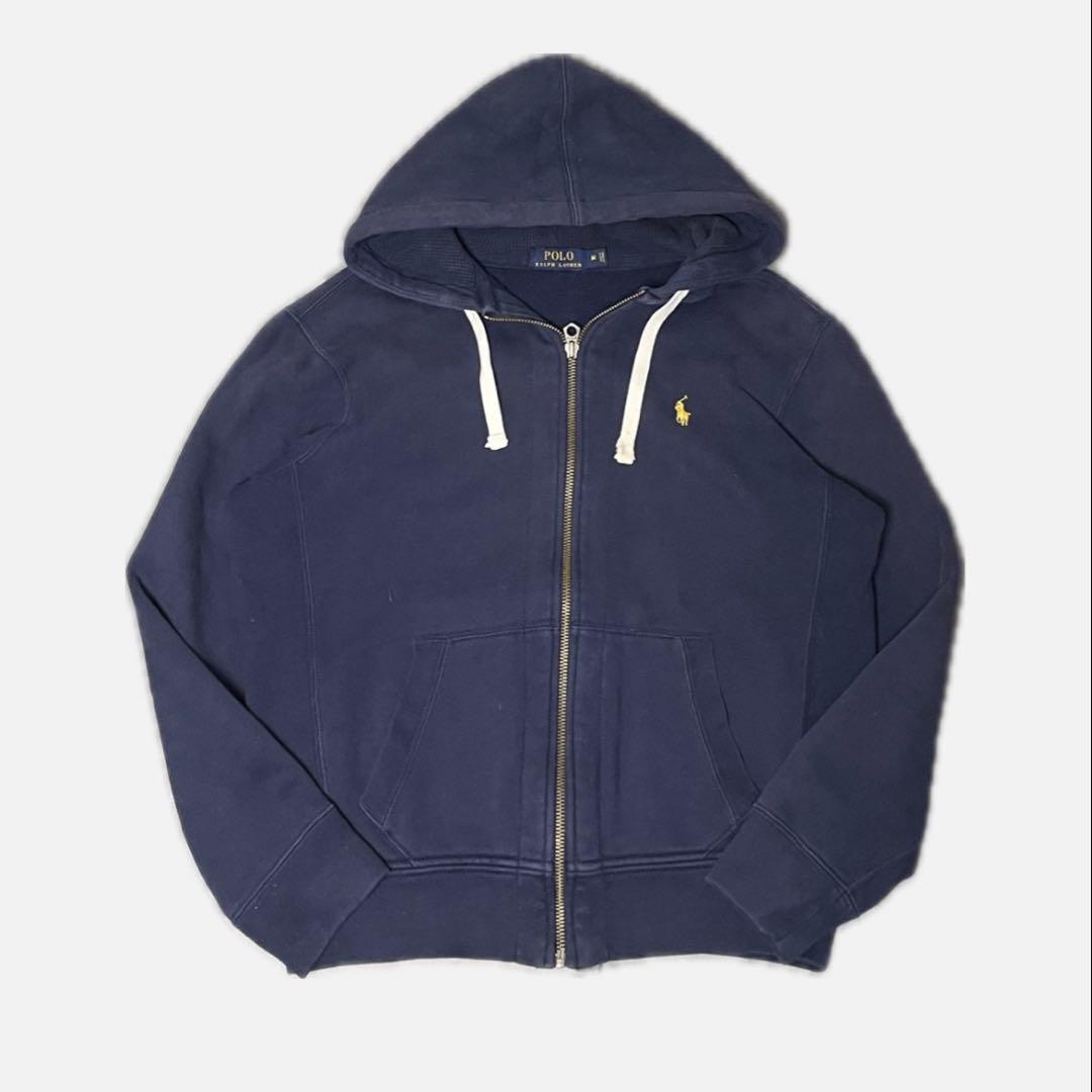 ポロラルフローレン　ジップパーカー　ワンポイント　ポニー　刺繍　フード裏サーマル