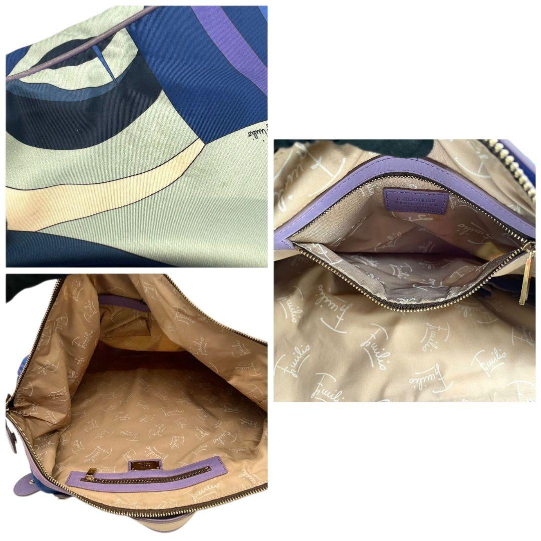 エミリオ・プッチ ボストンバッグ 青 プッチ柄 ナイロン レザー 大容量