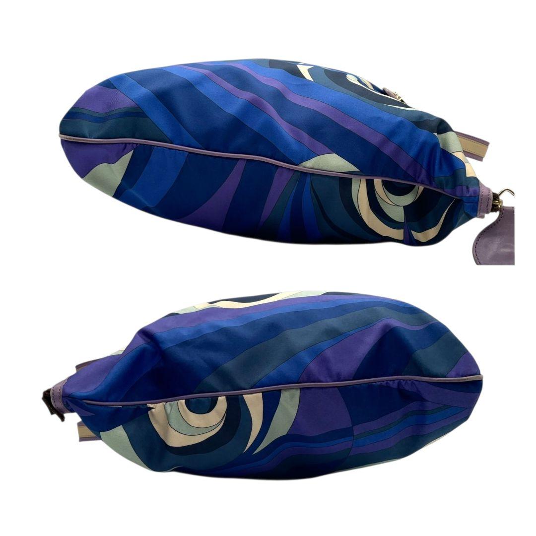 エミリオ・プッチ ボストンバッグ 青 プッチ柄 ナイロン レザー 大容量