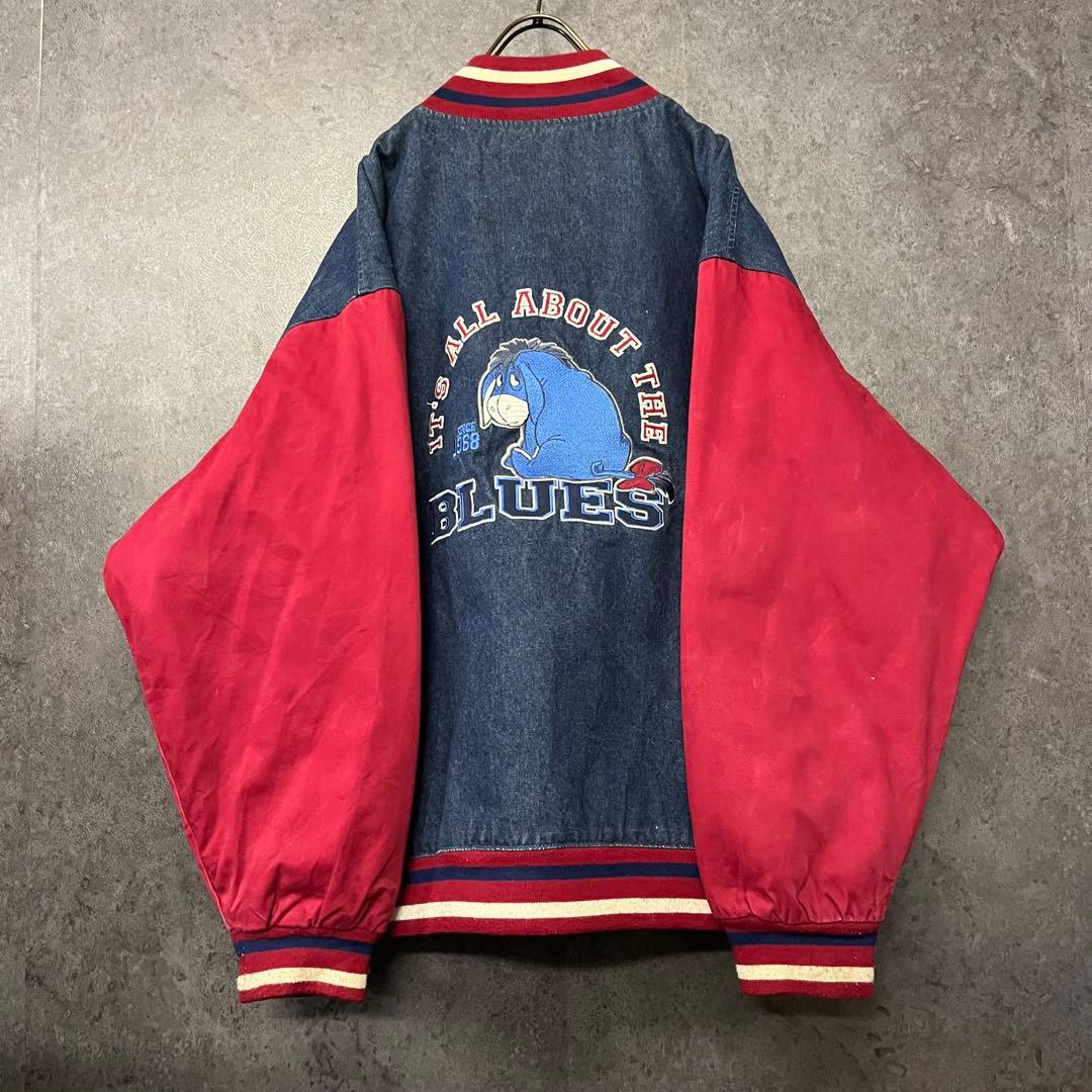 《US古着》ディズニー くまのプーさん イーヨー デニムブルゾン 刺繍 2XL