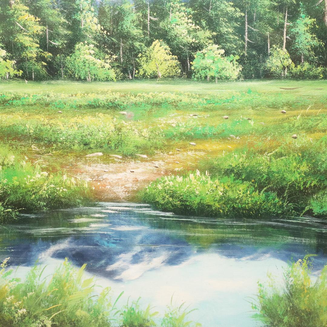 真作保証 流月真一 油彩 風景画「山の風景」画寸約 32cm×41cm F6