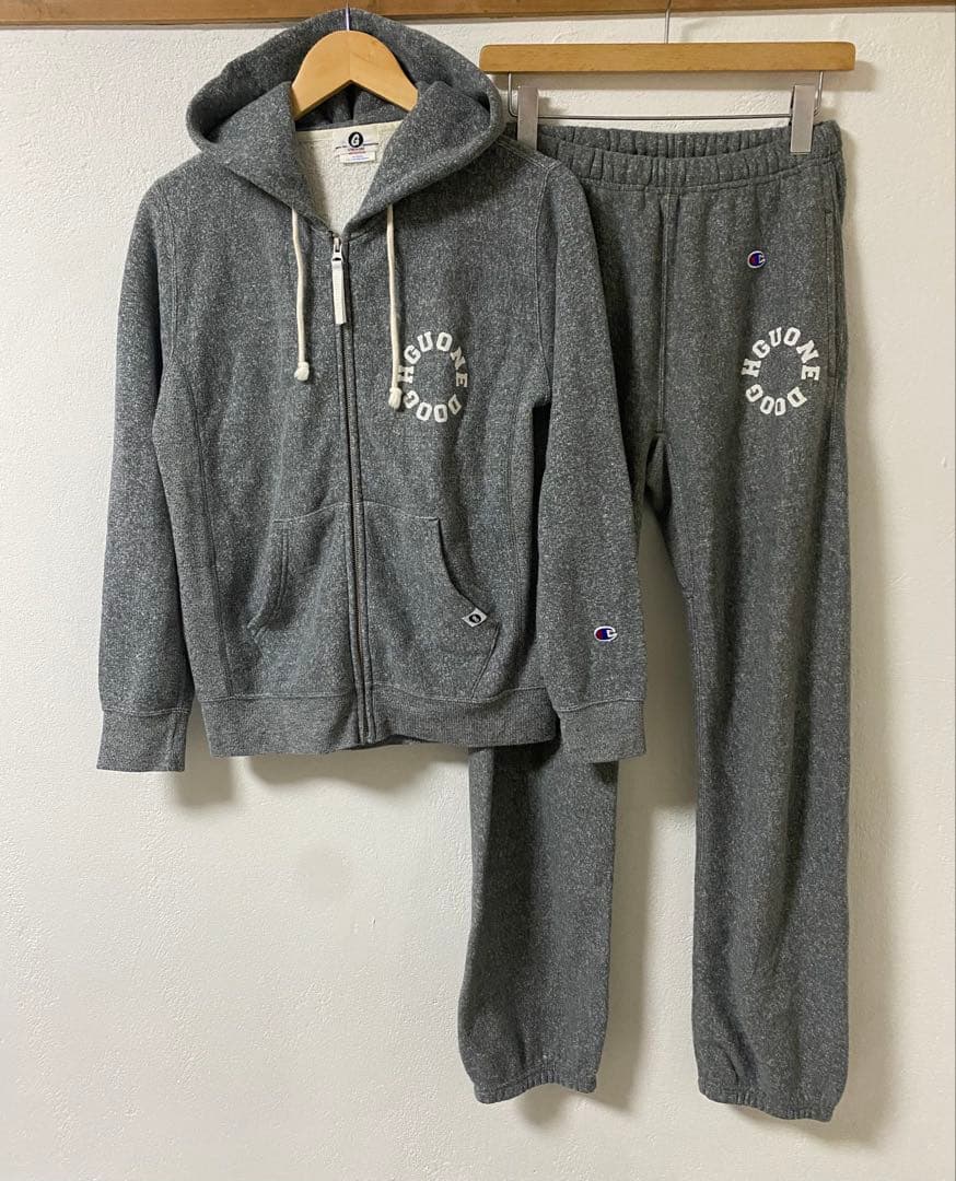 グッドイナフ×チャンピオン/リヴァースウィーブ霜降りグレーセットアップ　M