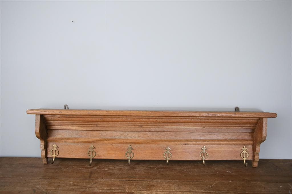 フランスアンティーク木製ウォールフック/シェルフ/壁掛けラック(86-162)