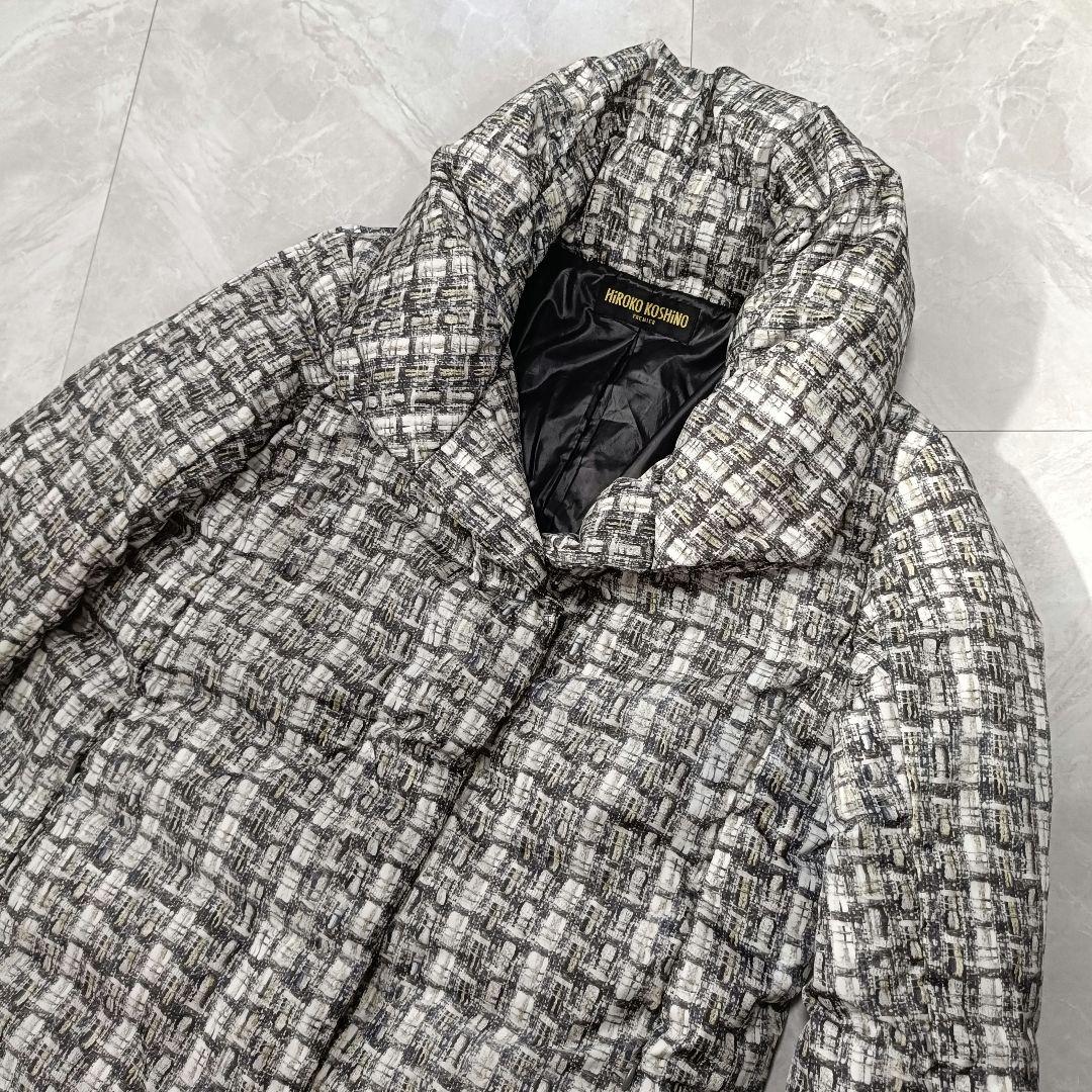 美品】ヒロココシノ ロングダウンコート 総柄 40 ショールカラー A