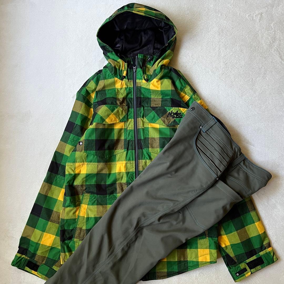 NOMIS ノーミス L スノーボードウェア上下 セットアップ 緑 チェック