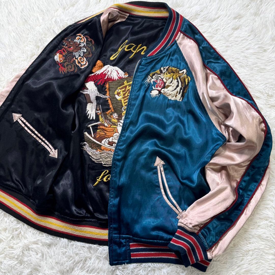 希少✨HOUSTON スカジャン　リバーシブル　虎　七福神　刺繍　L