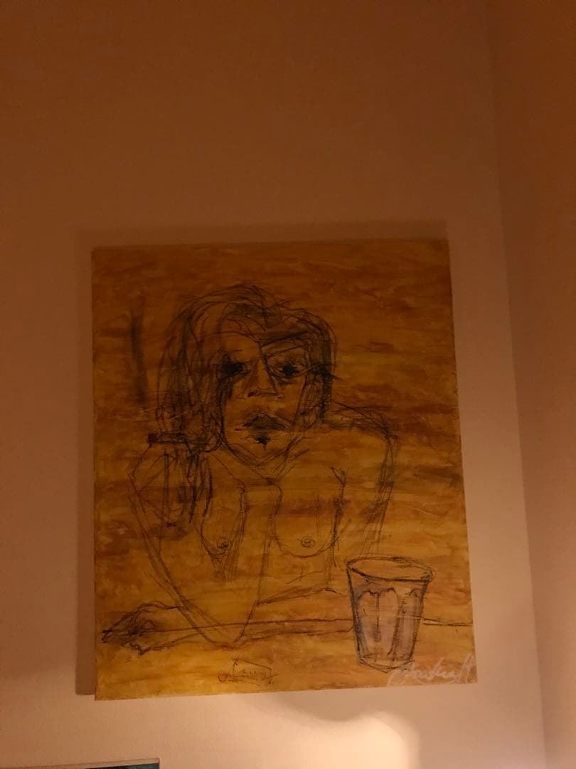 抽象画　バーカウンター　黒人女性　裸