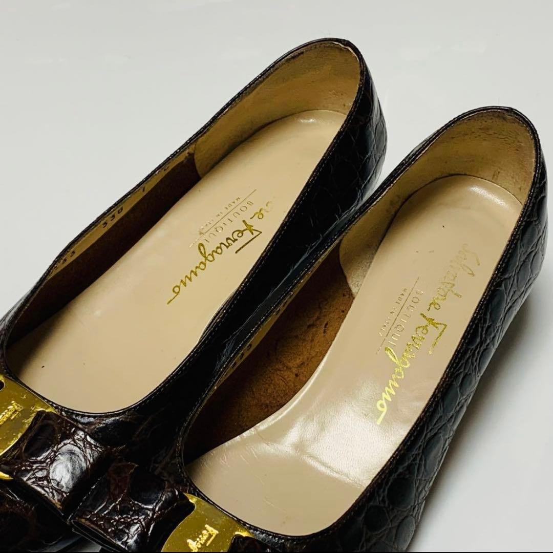 フェラガモ ヴァラ パンプス 7C ヒール3cm 本革 カーフ クロコ型押し