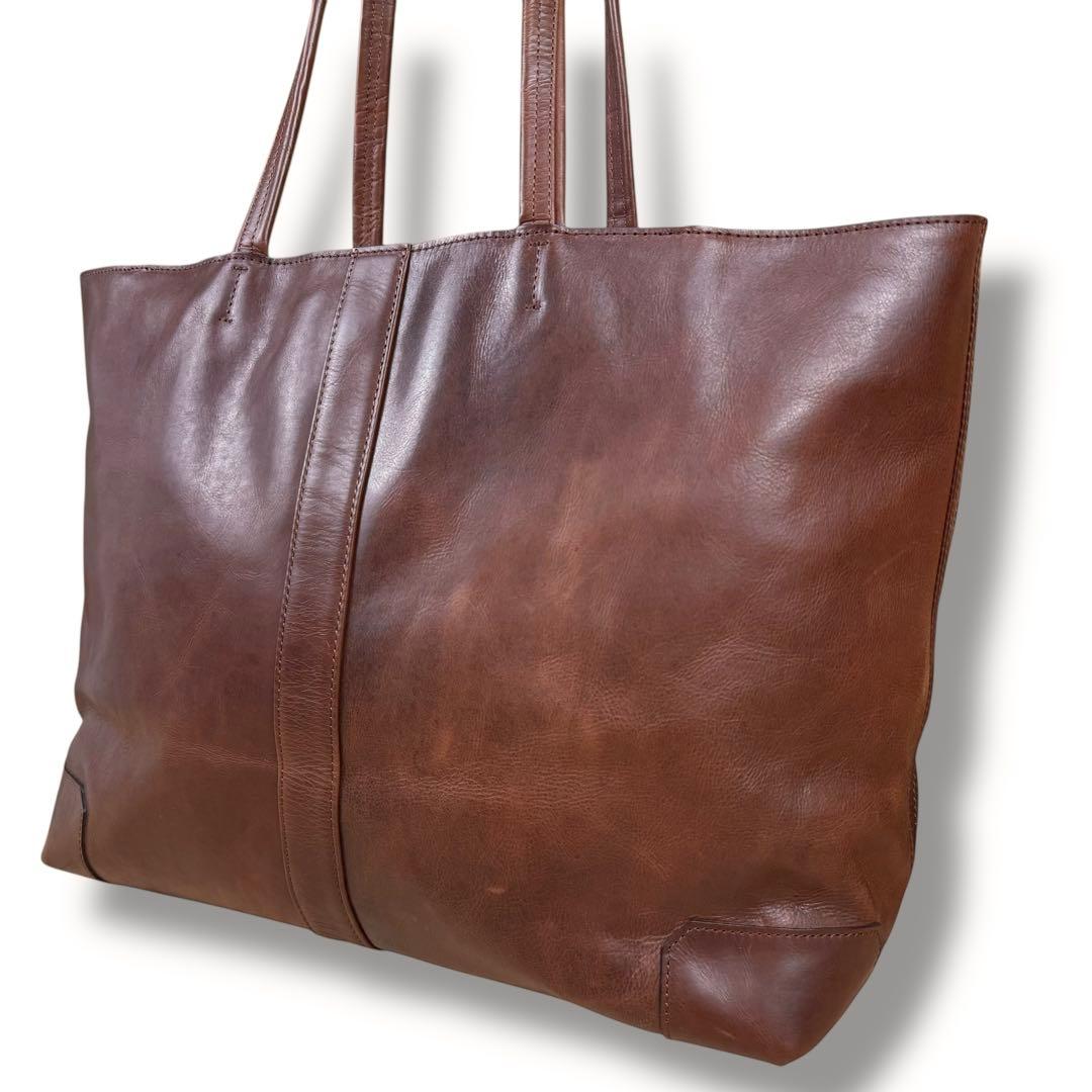 【A4対応】アニアリ 大容量 ビジネス トートバッグ レザー ブラウン 裏地迷彩