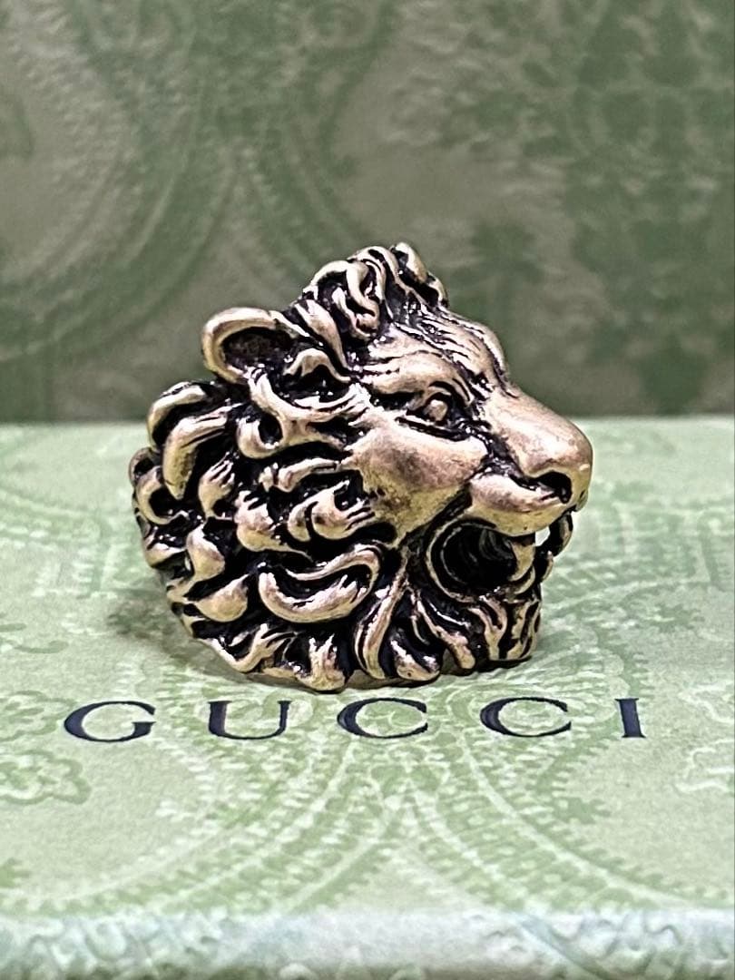 新品 未使用 GUCCI グッチ ライオンヘッド リング 指輪 19号 ゴールド