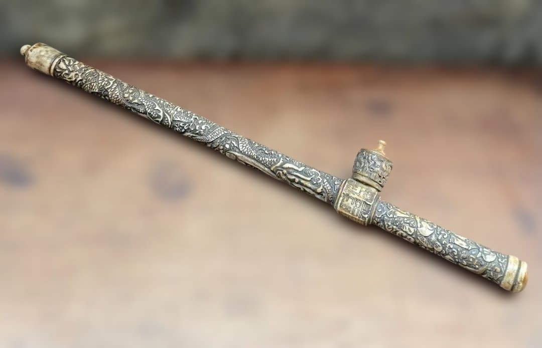 中国 骨董 古玩 古美術 アンティーク 阿片 煙管 アヘン パイプ 彫刻