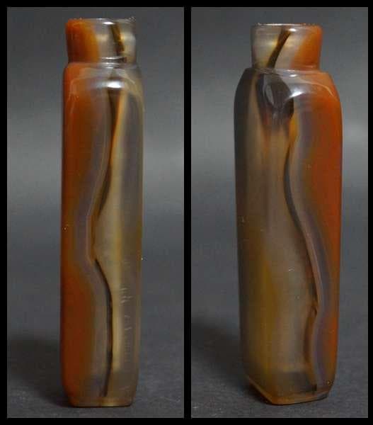 清 天然瑪瑙俏色鼻煙壷 メノウ嗅ぎタバコ 喫煙具 美しい石目☆時代物