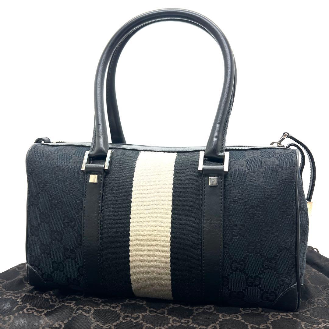 【極美品】グッチ ミニボストン ハンドバッグ GG キャンバス レザー 保存袋付