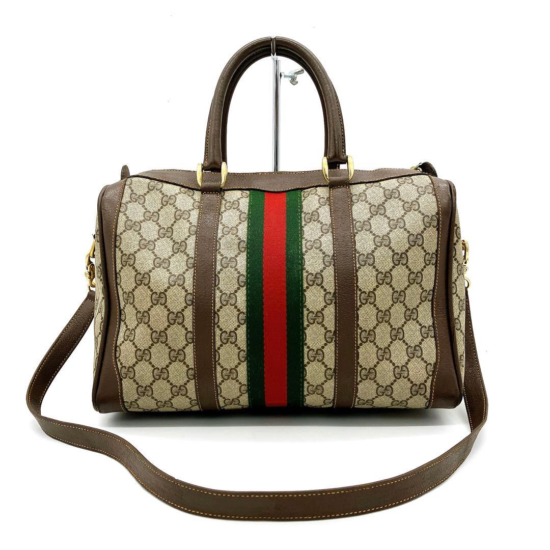 【OLD GUCCI】ミニボストンバッグ　シェリーライン　GGスプリーム