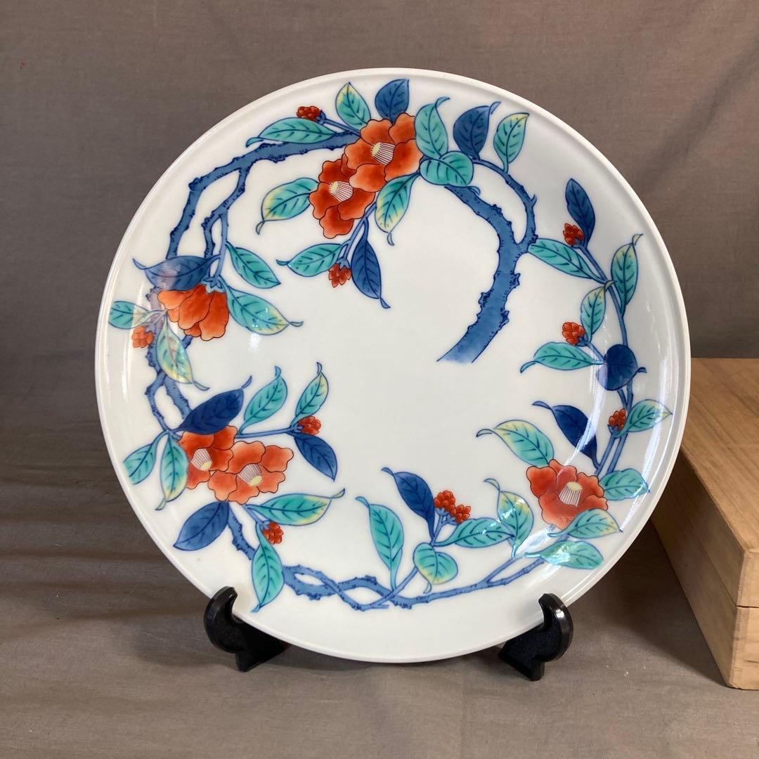 【今右衛門】色鍋島の伝統　人間国宝　十三代今泉今右衛門作　色鍋島錦椿絵　額皿