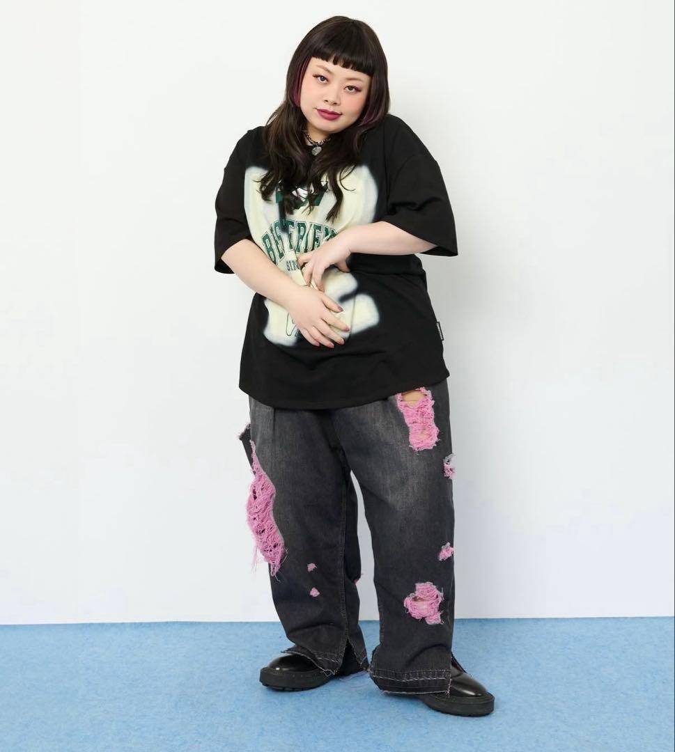 美品　渡辺直美&YOPPY 10 TEN ダメージ加工ダークグレー デニムパンツ