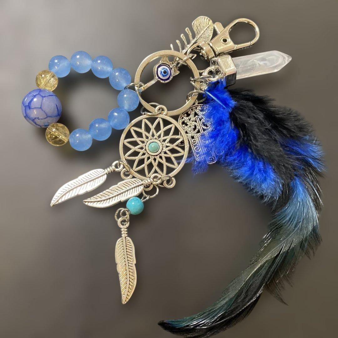 ドリームキャッチャー 瑪瑙ドラゴンアゲート天然石キーホルダー