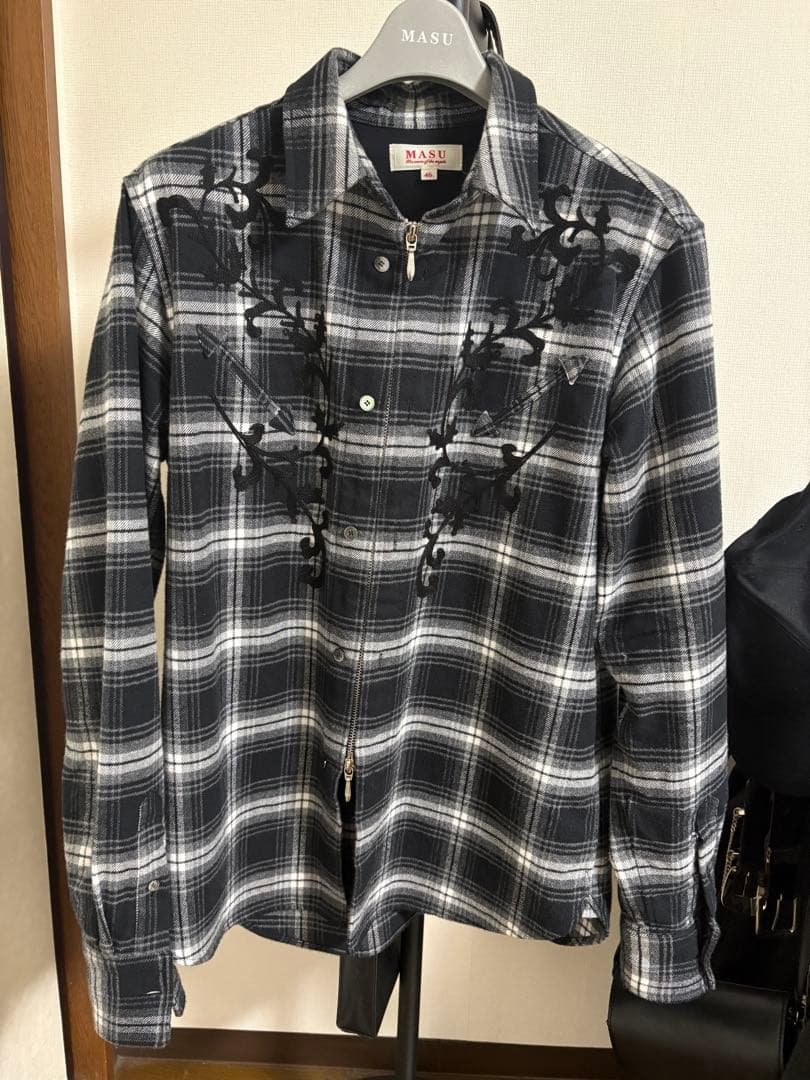 MASU RODEO ZIP-UP PLAID SHIRT - BLACK