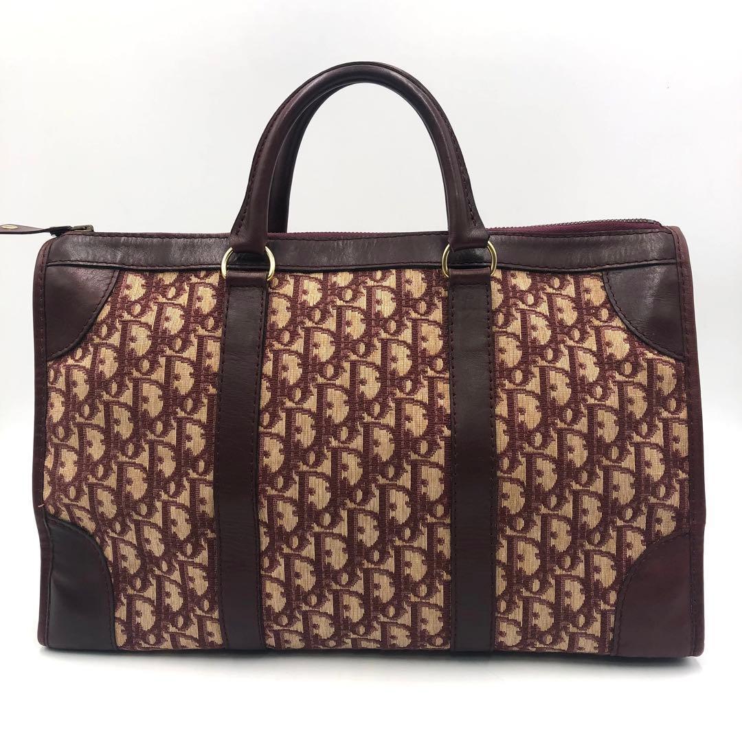 クリスチャンディオール トロッター ボストンバッグ キャンバス レザー ボルドー