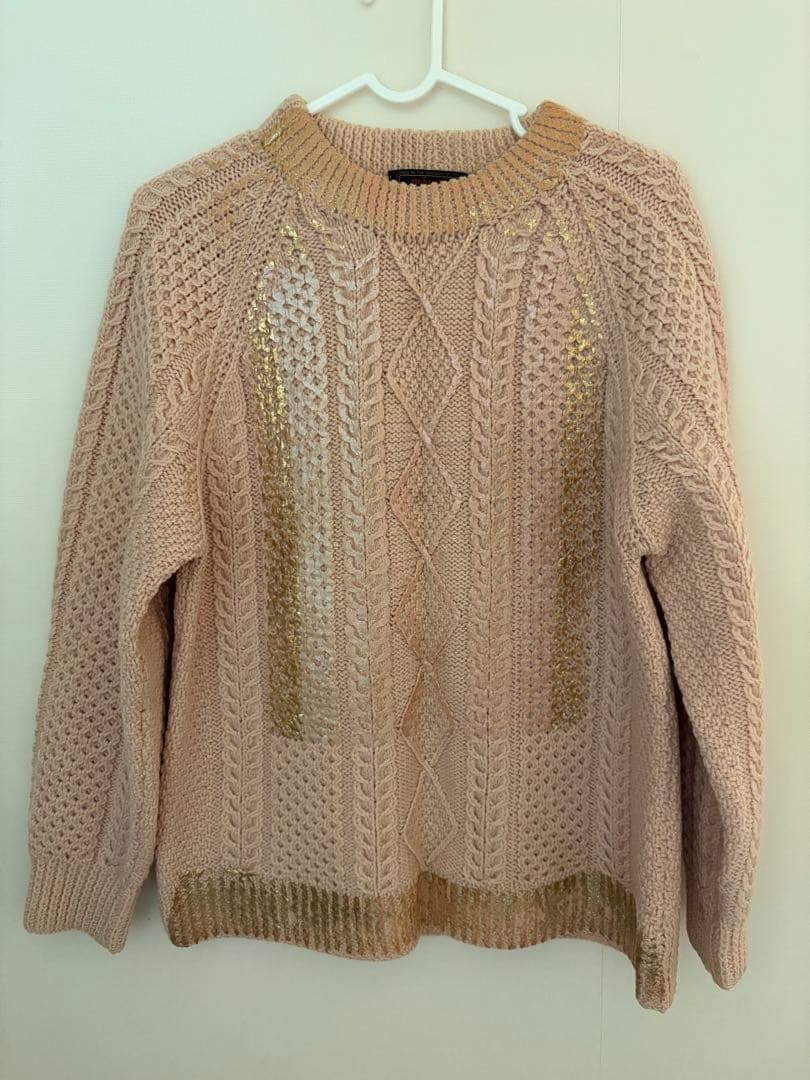 YUKI FUJISAWA箔プリント ケーブルニットセーター ピンク