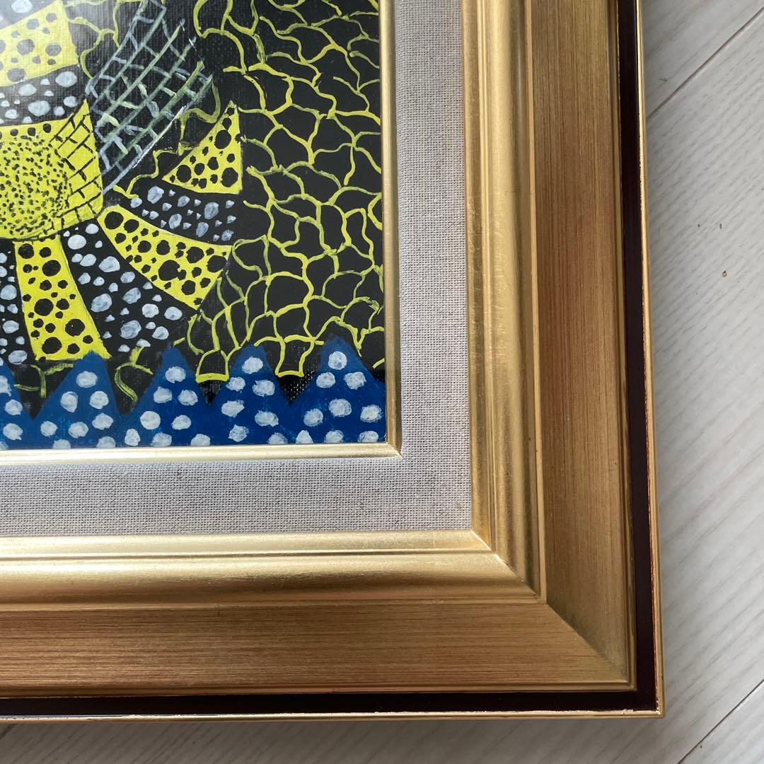 B*B様 草間彌生【帽子】肉筆/表裏サイン有り/油彩/アクリル/絵画/額縁