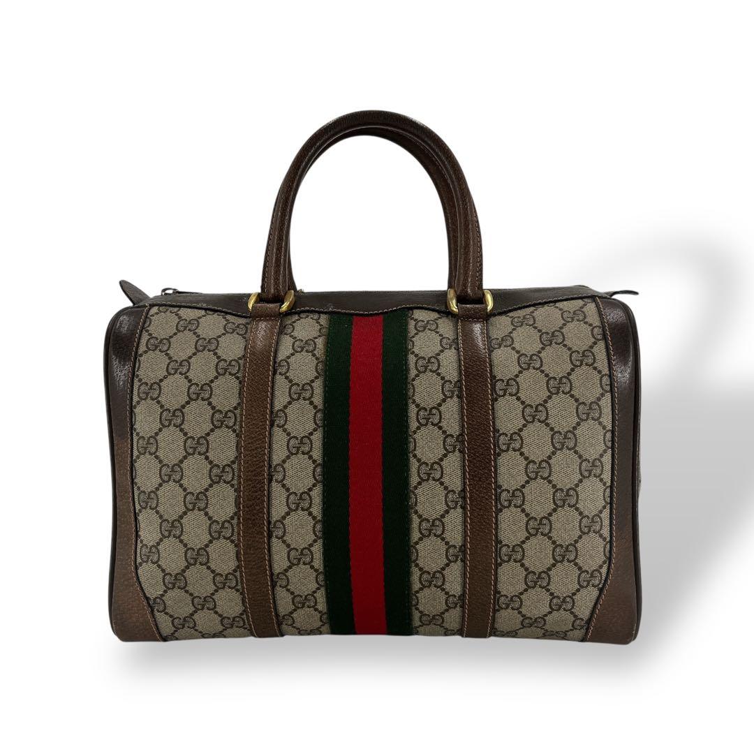 オールドグッチ　シェリーライン　ミニボストン　GGスプリーム　PVC ベージュ