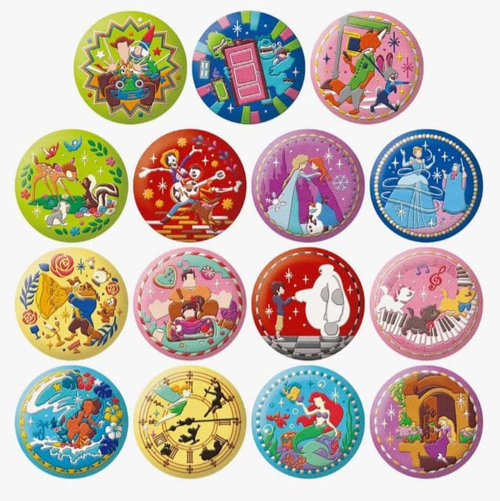 Disney Characters 刺繍缶バッジビスケット2 コンプリート15個