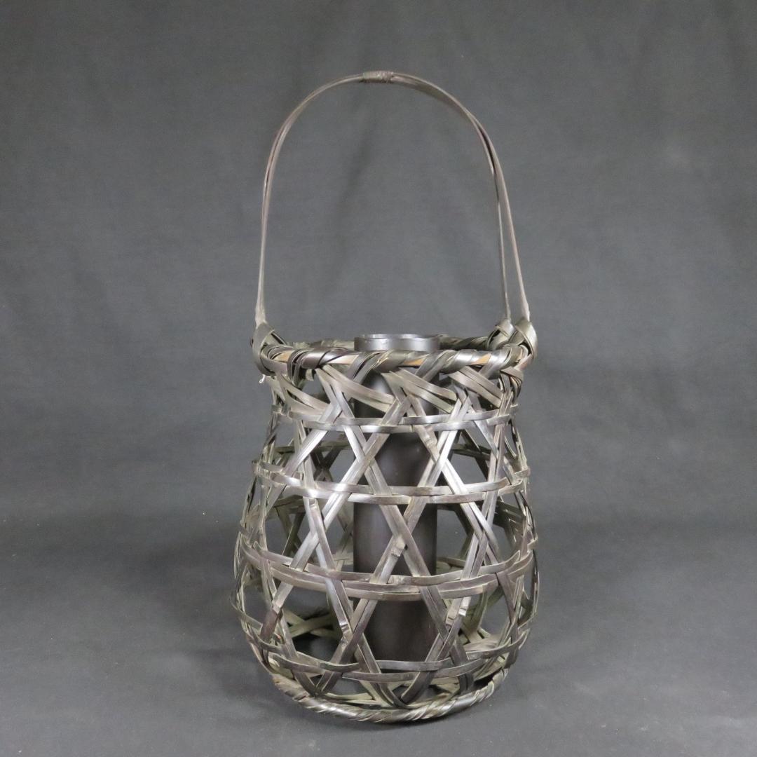 大原篭 かご 花入 竹編み 茶道具 茶の湯 竹篭 黒 茶道具 籠花入れ 篭花入れ 掛置兼用 黒竹 小 桂籠 松本頌竹作 籠花入