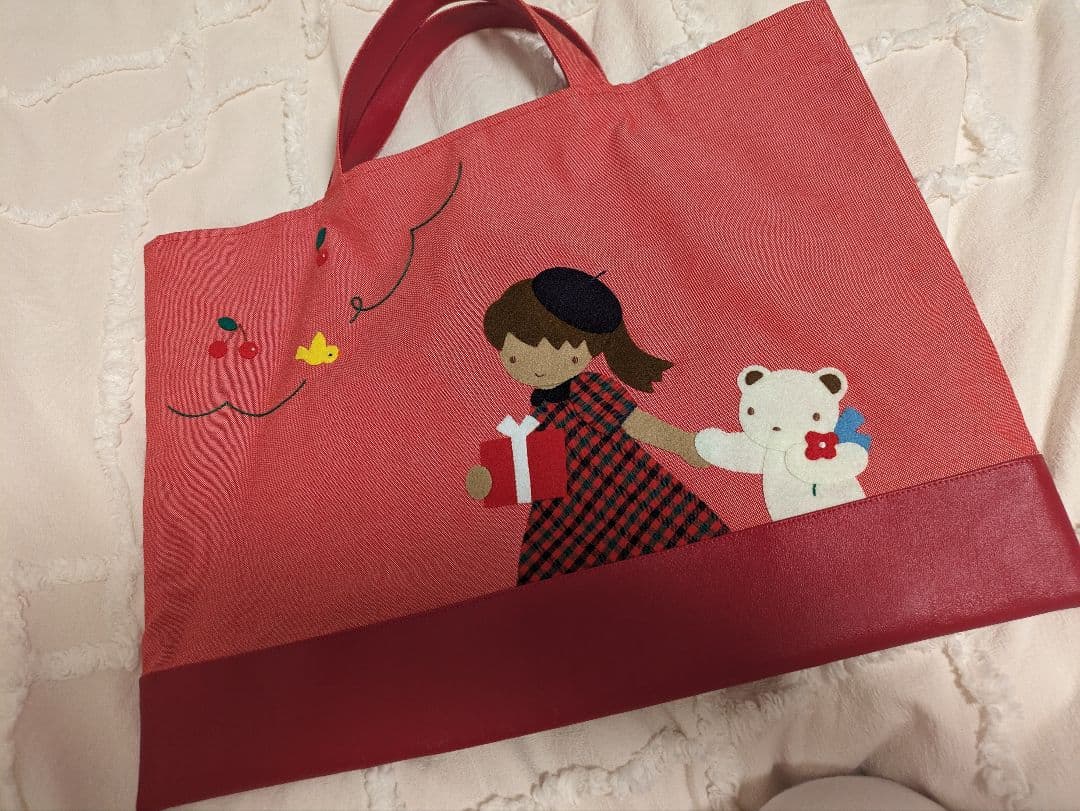 【完売レア】新品未使用　ファミリア　デニム トート レッスンバッグ　レッド 赤