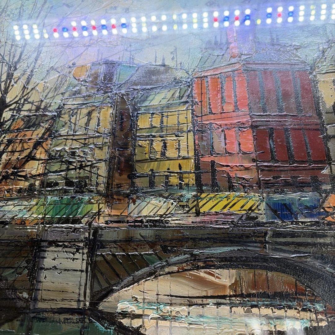 ルイージ・バッシーニ Luigi Bassini セーヌ川 油絵 製法承認シール