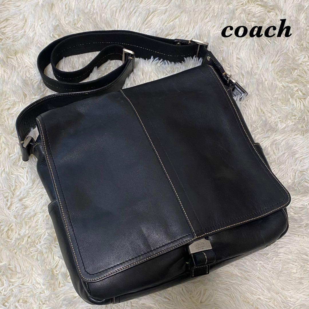 極美品 オールドコーチ　メッセンジャーバッグ 黒トランスアトランティック レザー