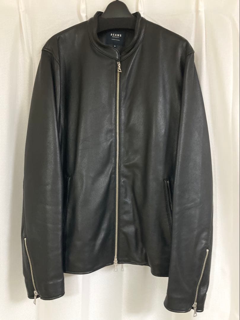 BEAMS HEART シングルライダースジャケット XL ブラック BEAMS HEART（ビームスハート）の「BEAMS HEART / レザー ライダース