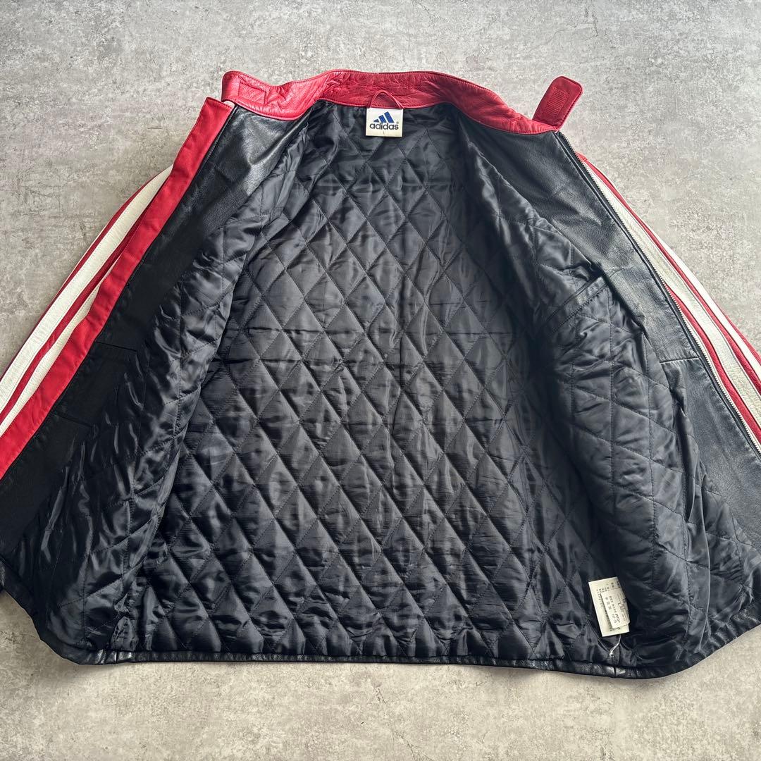 90's□adidas 【L】本革 羊革レザージャケット ライダース デサント製