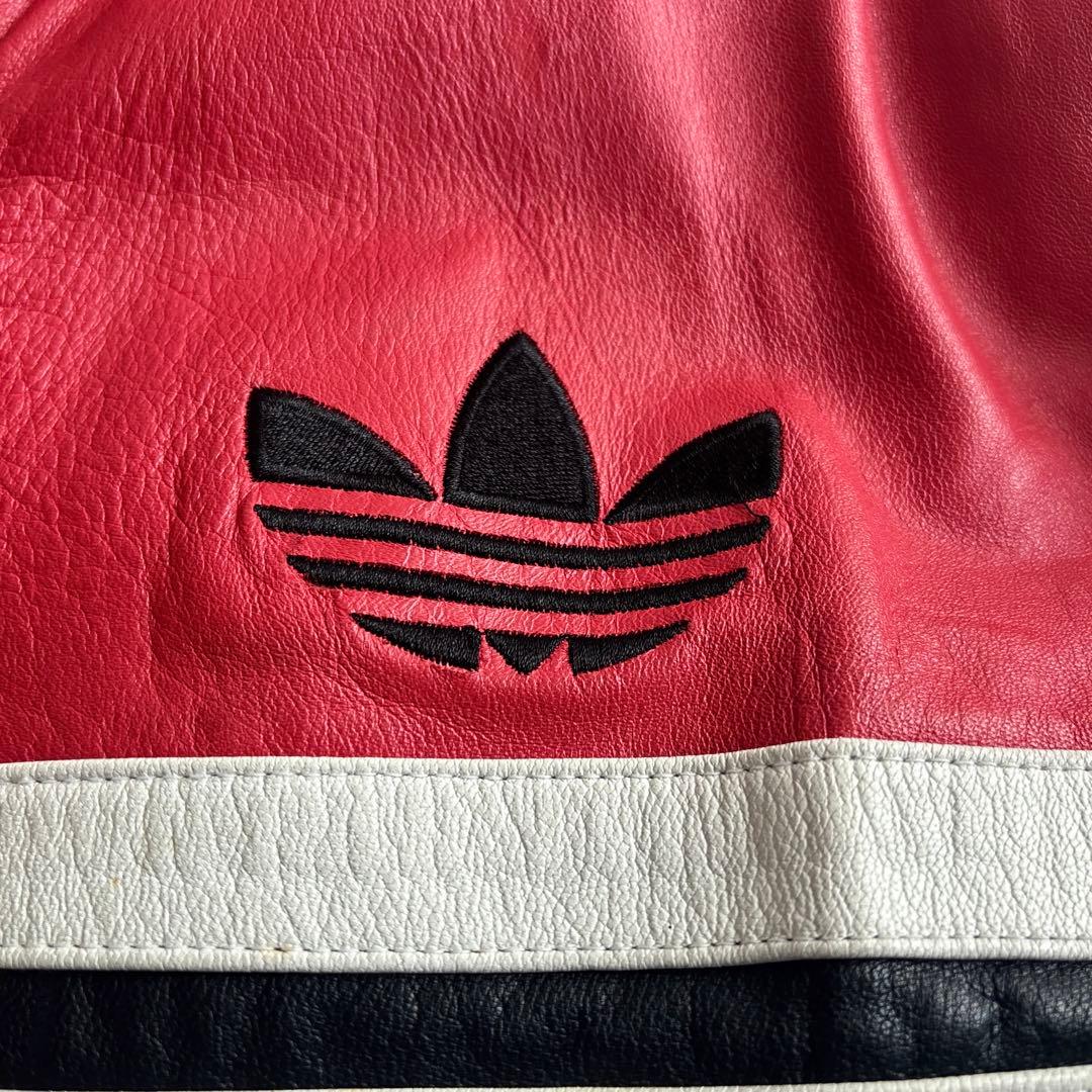90's□adidas 【L】本革 羊革レザージャケット ライダース デサント製