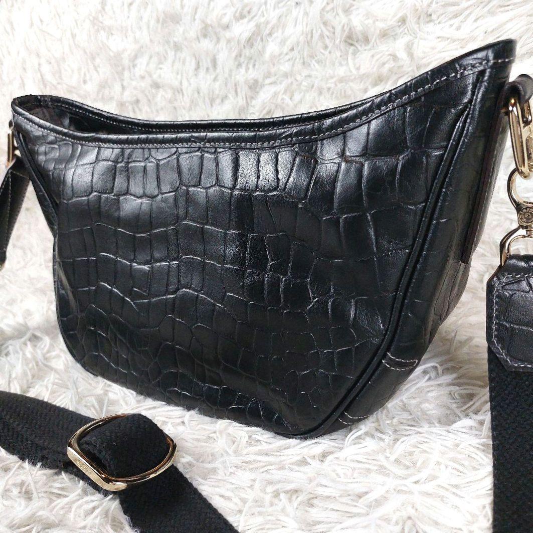 未使用級 aniary クロコ型押し レザー ボディバッグ ショルダーバッグ 黒