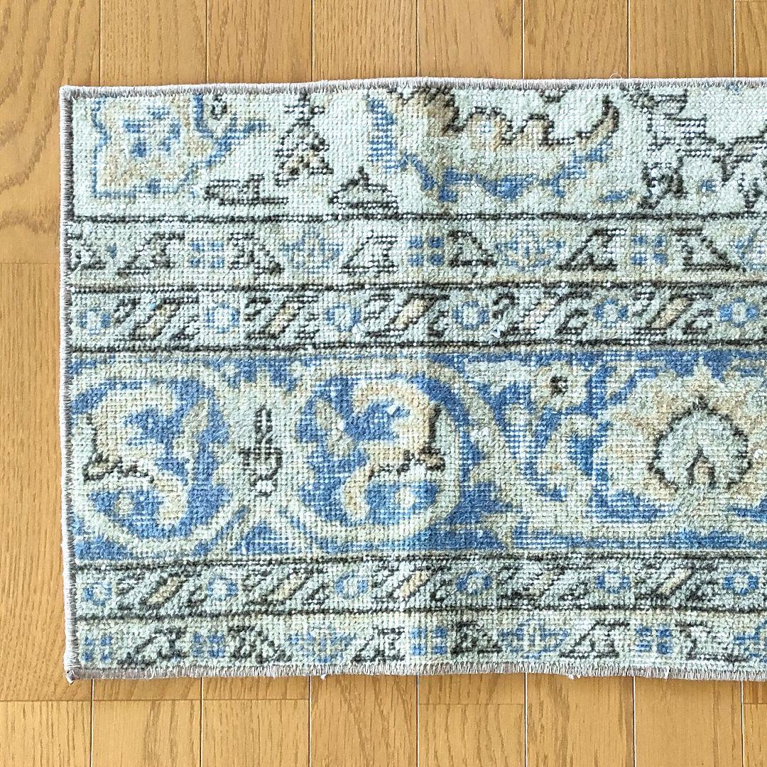 トルコ ヴィンテージラグ イエロー×ブルー 83×43cm - メルカリ