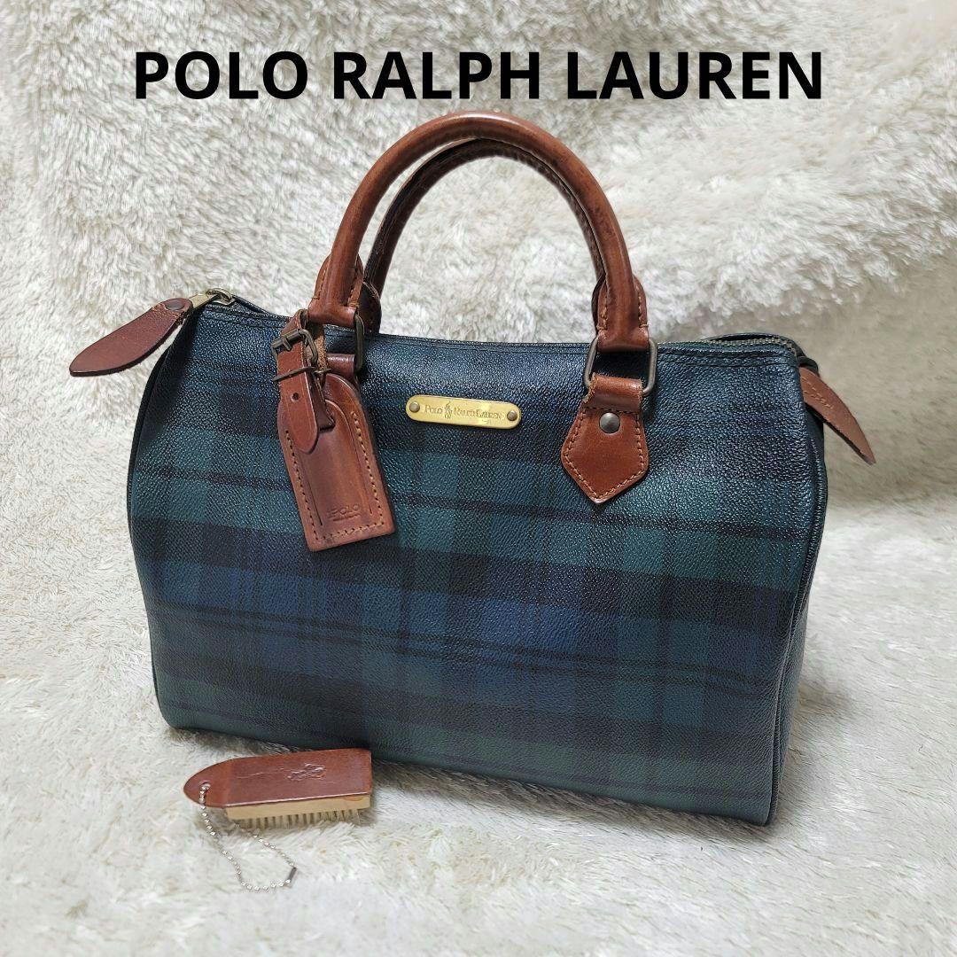 ポロ ラルフローレン ミニ ボストンバッグ チェック 馬毛ブラシ付　ハンドバッグ