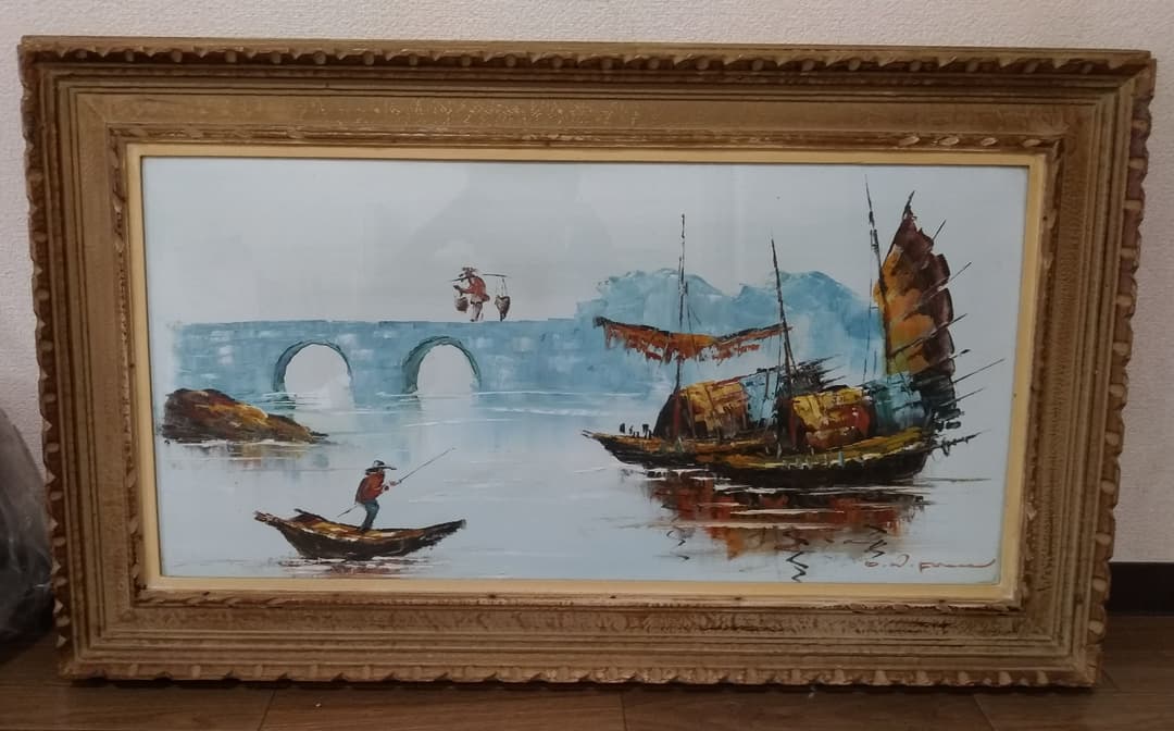 ストライプ 【真作】田中頼完/田中頼璋の男/山水人物図/掛軸/名家伝来