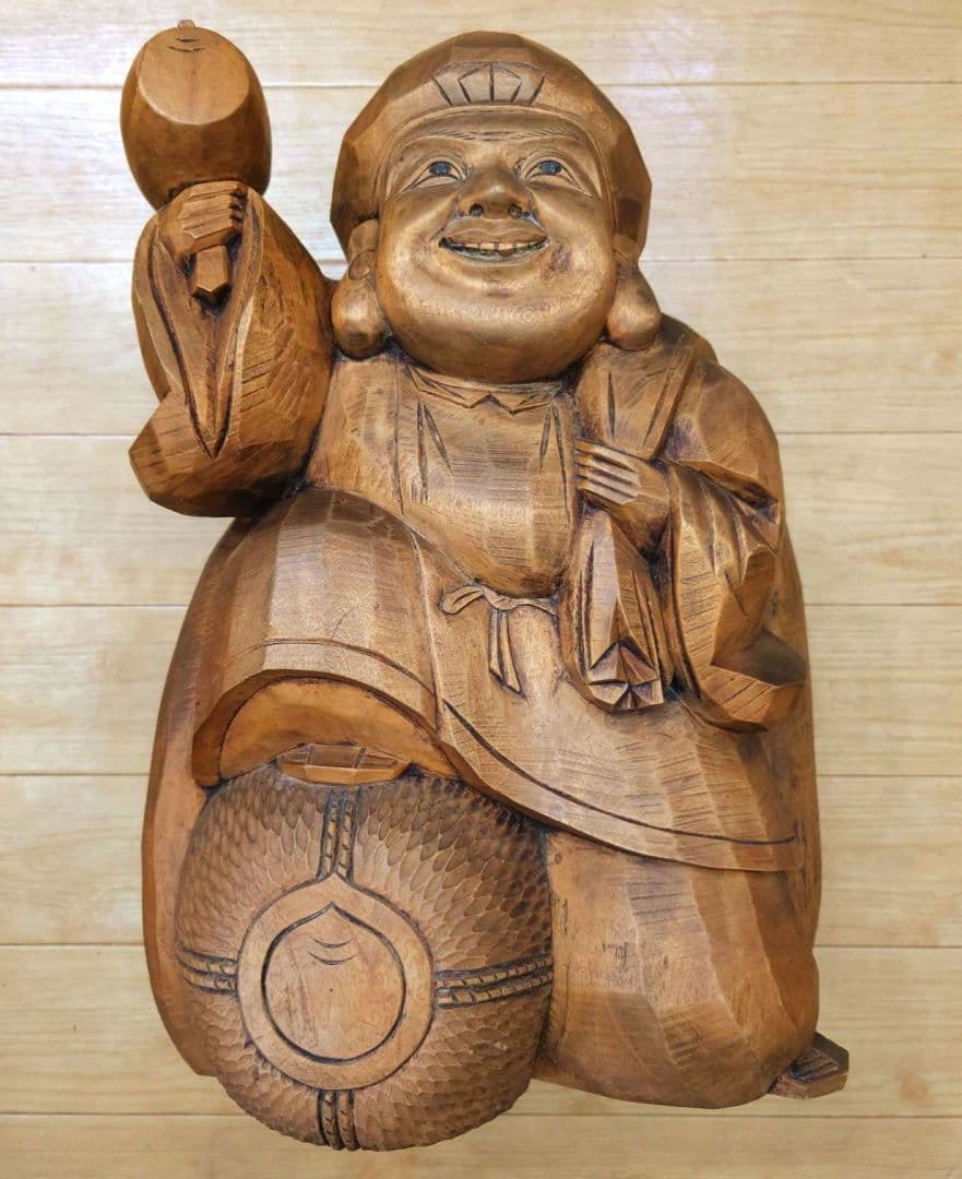 新春特価◆大黒様木彫大黒天像◆製作者在銘刻印有り◆高さ約41cm重量約7.5kg