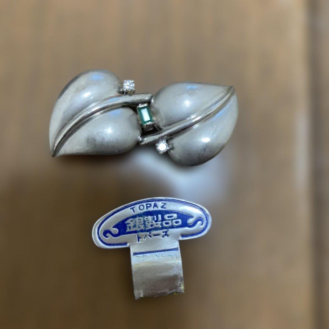 TOPAZ リーフ型 シルバー　ブローチ　帯留