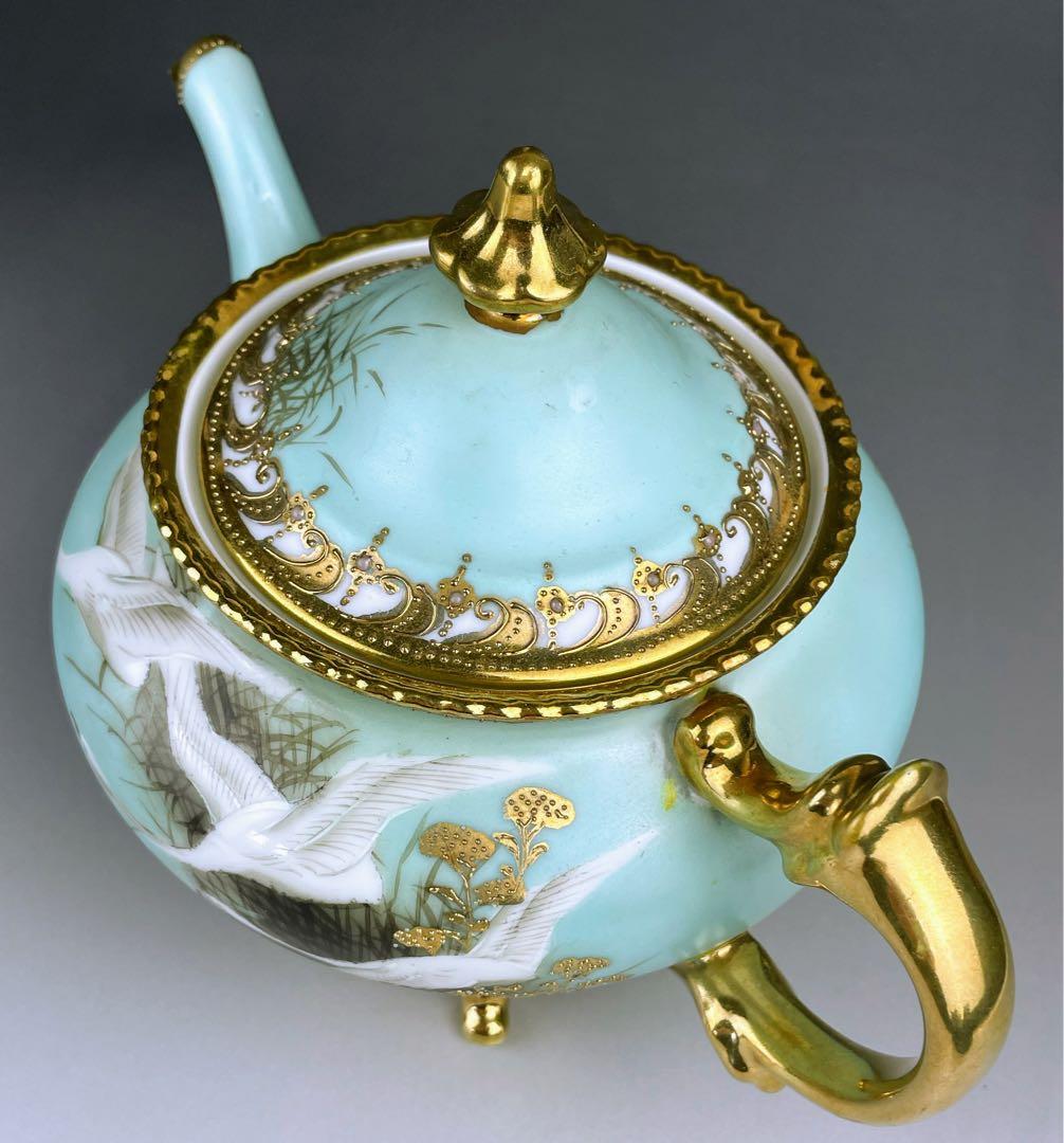 訳あり】オールドノリタケ フライングスワン 脚付きティーポット