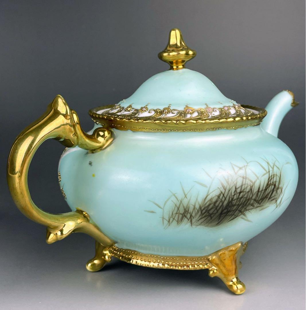 訳あり】オールドノリタケ フライングスワン 脚付きティーポット