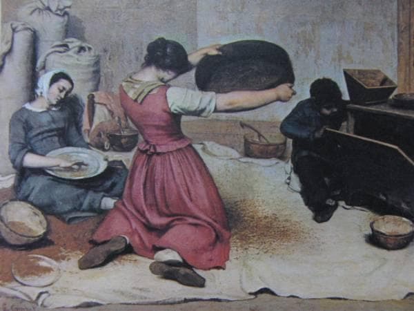 ギュスターヴ・クールベ、【麦を篩にかける女たち】、希少な額装用画集より Les Demoiselles Des Bords De La Seine 1856 ギュスターヴ・クールベ