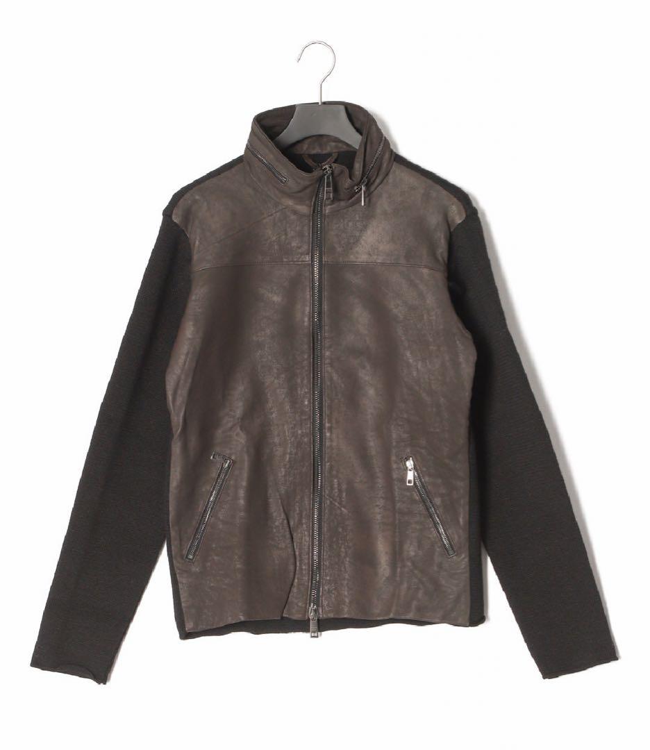 【新品未使用】ESTNATION レザー切替ブルゾン　ダークブラウン 48